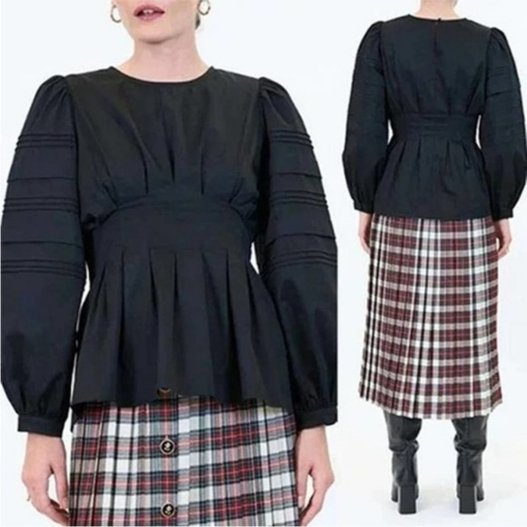 HUNTER BELL Black Pleated Puff Sleeve Blouse - Picture 10 of 15